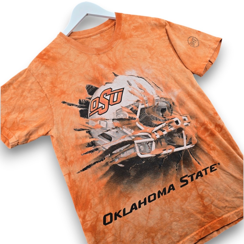 The Mountain Oklahoma State Cowboys Mens Small Orange Tie Dye T Shirt OSU Helmet